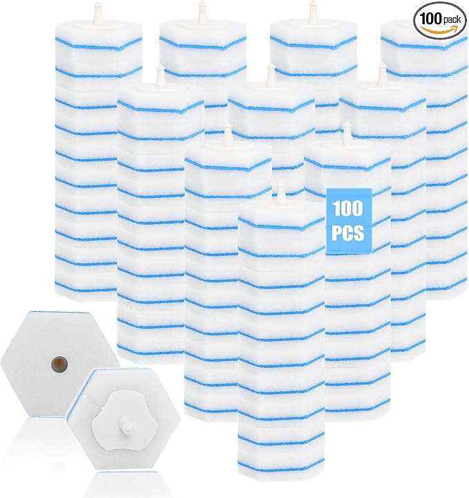 Disposable Toilet Bowl Wand Refills, Toilet Cleaner Refill Pads Compatible with Most Wands, Disposable Toilets Brush Replacement Head Scrubbing Pads for Bathroom Cleaning(100 Packs)