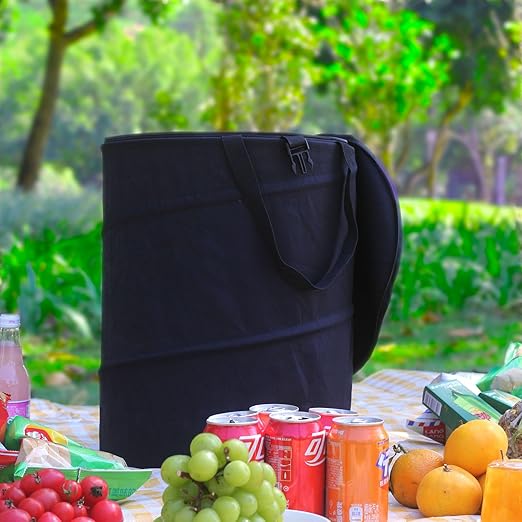Collapsible Trash can with lid,Foldable Camping Trash can,Pop-up Trash can with lid,Outdoor Trash can with lid,Clothes and Toys Recycle bin,Thickened, Solid, Durable,Attached Hook (Black)