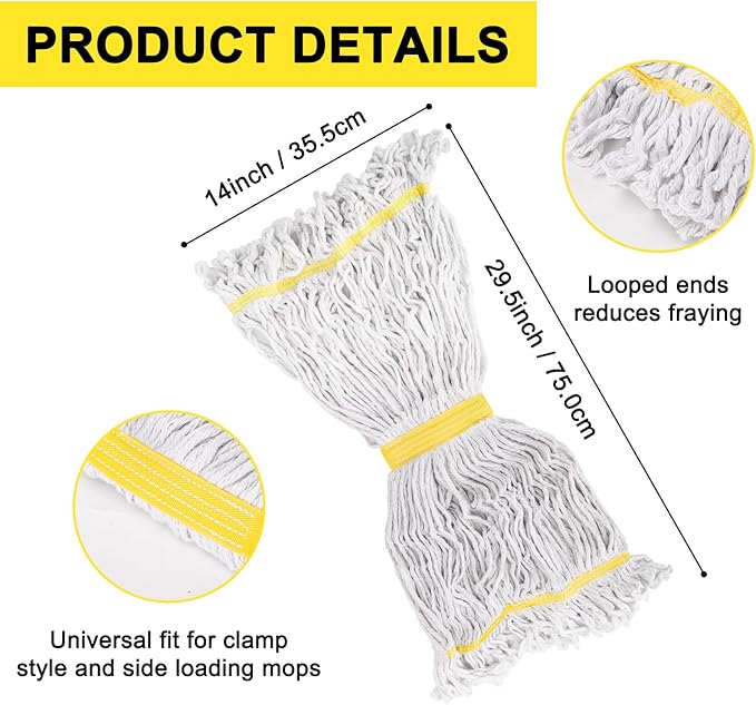 KeFanta 3 Pack Heavy Duty Commercial Mop Head Replacement,Looped End String Cotton Mop Heads,Industrial Wet Mops Refill for Floor Cleaning