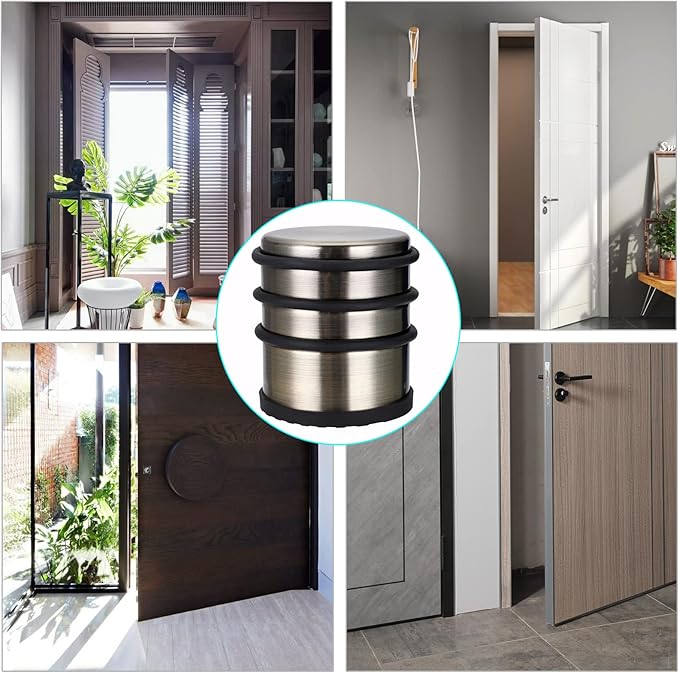 Sumnacon Heavy Duty Floor Door Stopper No Drill - Durability Stainless Steel Door Stop with Anti-Skid Rubber - Decorative Safety Doorstop for Home Office Commercial Industrial Decor, Bronze