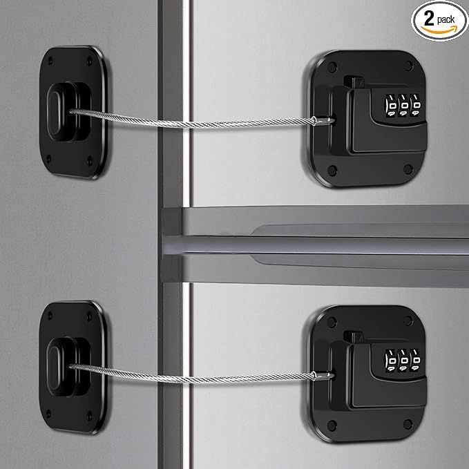 Refrigerator Lock, Combination Lock for Refrigerator Cabinets, Drawers, Heavy Duty Fridge Lock, Easy Install No Keys Needed (2 Pack)