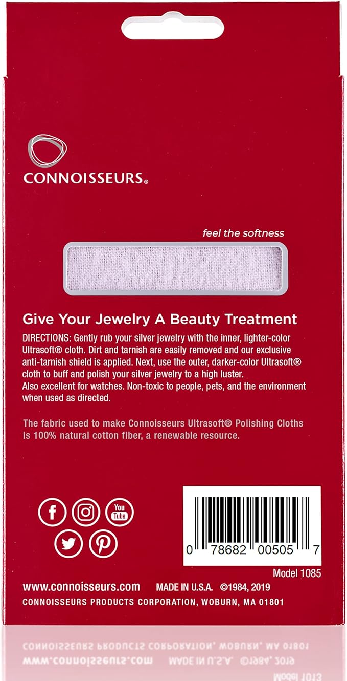 CONNOISSEURS Premium Edition Extra Large Polishing Cloth for Silver Jewelry - Ultrasoft Fabric with Anti-Tarnish Formula - 14x14 Inches