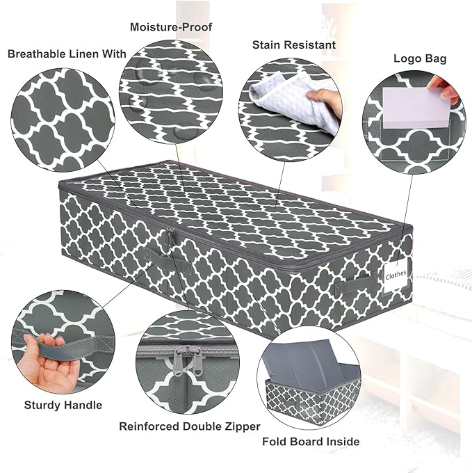 punemi Under Bed Storage, 2-Pack 6.7 Inches Tall Underbed Clothes Storage Bags W/Sturdy Structure, Thick Fabric Storage Containers Drawers With Zipper Lid, College Dorm Room Under Bed(Lantern Pattern)
