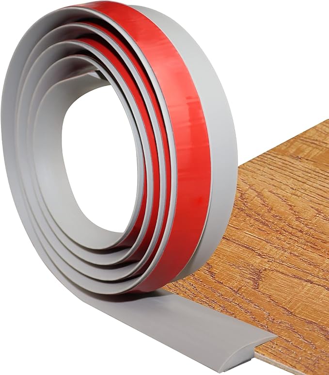 Floor Transition Strip Self Adhesive Carpet & Flooring Transitions Edging Trim Strip PVC Threshold Transitions Suitable for Threshold Height Less Than 5mm (20Ft, Gray)