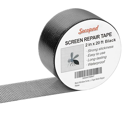 Black Window Screen Repair Tape, 2IN X 20FT Screen Repair Kit for Windows or Doors, Strong Adhesive Fiberglass Mesh Patch Tape
