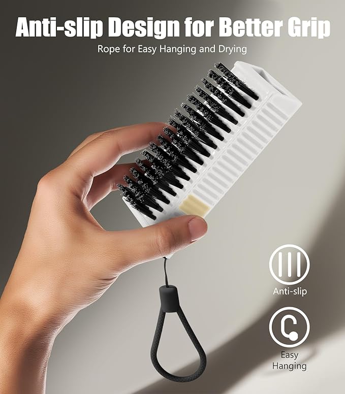 Nail Brush for Cleaning Fingernails, 2Pack Heavy Duty Nail Brushes Remove Dirt and Paint Fingernail Brush Deep Cleaning Mechanical Nail Scrub Brush Two-Sided with Hanging Rope (White)