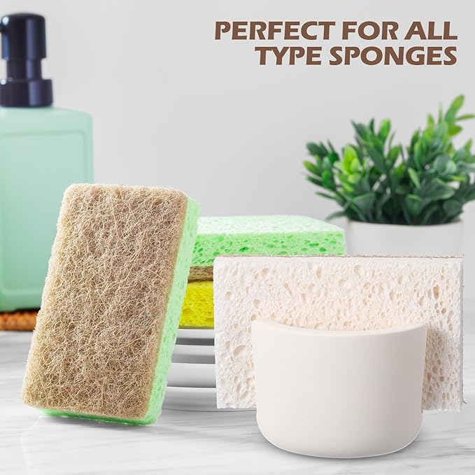 Geelin 2 Pack Diatomite Stone Sponge Holder for Kitchen Sink Absorbent Sponge Drying Rack Dish Organizer Kitchen Accessories Sink Tray(Beige)