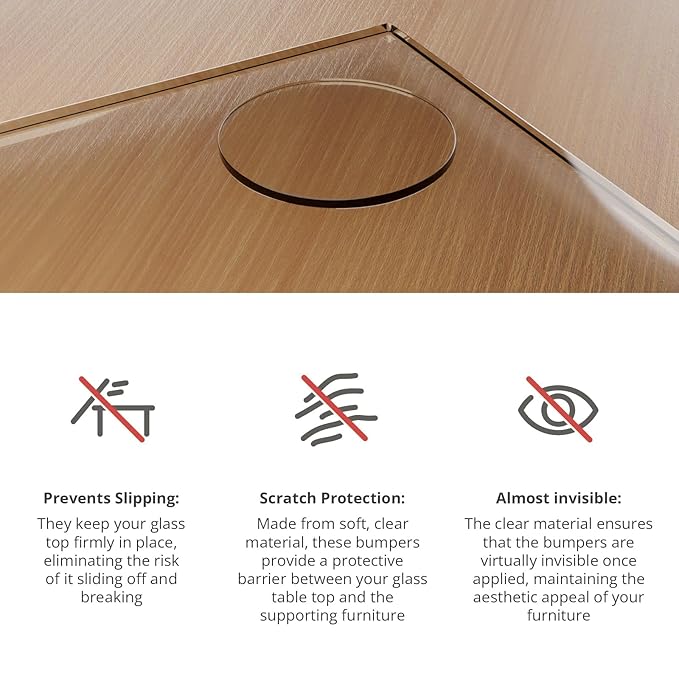 X-Protector Glass Table Top Bumpers - 20 PCS 1.2"- Self-Adhesive Glass Table Top Anti Slip Pads - Clear Rubber Glass Table Top Grippers - Glass Table Protector to Keep Glass Table Top from Sliding!