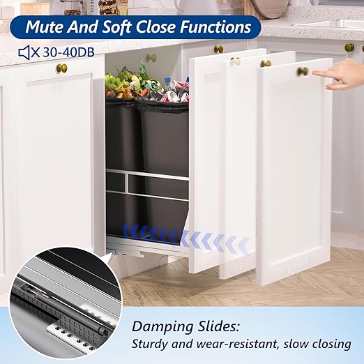 Insputer Dual Pull Out Trash Can Under Cabinet with Soft-Close Slides, Heavy Duty Under Sink Trash Can Kit for Kitchen Sink, Laundry, Garbage Can Not Included, Requires 17" W X 24" D Cabinets