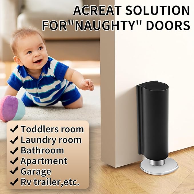 Magnetic Door Stoppers Black WYGWP Stainless Steel No Drilling Wedge Stops Heavy Duty Catch Holder to Keep Doors Open