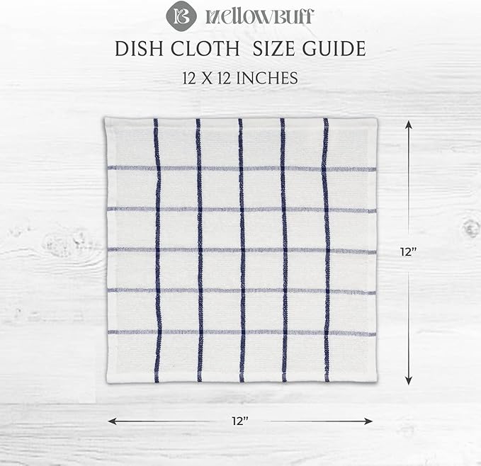 100% Cotton Terry Dish Cloth & Dish Towel, 6 Pack, Super Soft and Absorbent Kitchen Towels, Perfect for Kitchen Cleaning and Dish Washing (Navy (Solid and Check) 8 Pack)
