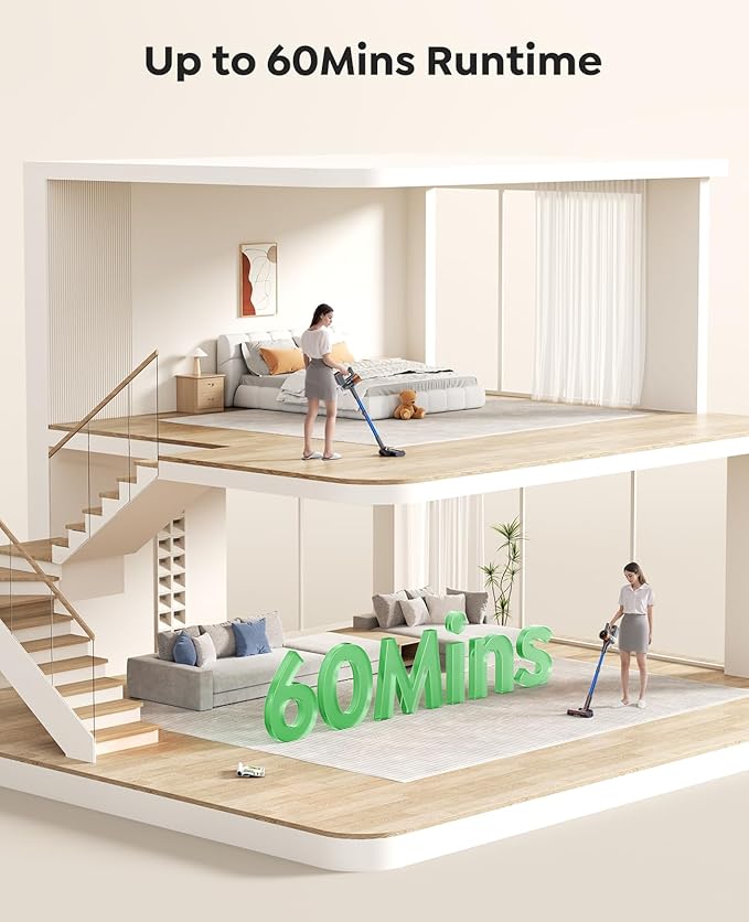 Cordless Vacuum Cleaner, 45Kpa 550W 60Mins Vacuum Cleaners for Home, Stick Vacuum Cordless Rechargeable, Wall Mount Charging, Self-Standing, Household Vacuum for Pet Hair/Carpet/Hardwood Floor(X9)