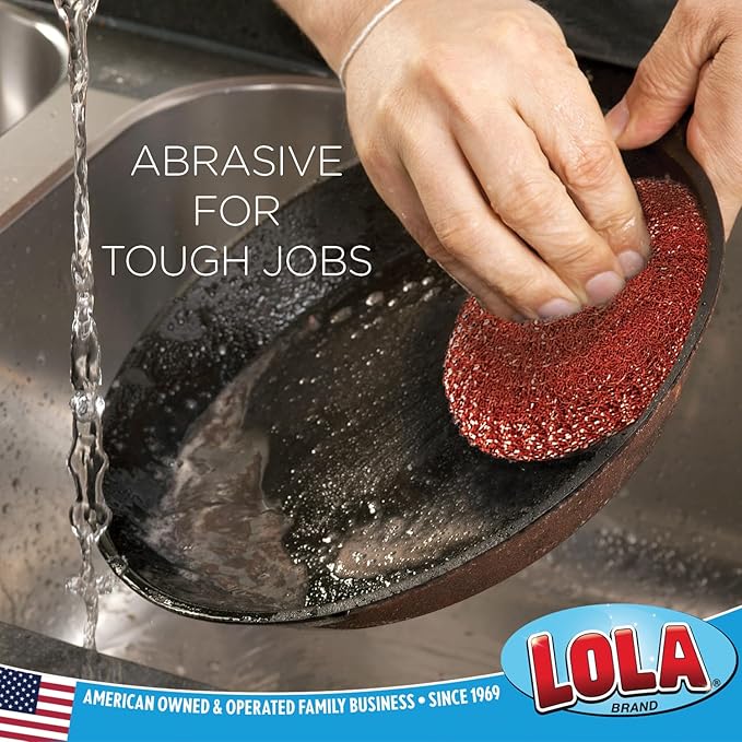 Copper Mesh Scouring Pad by LOLA, 2 Pack, 45 Grams, 4" Heavy Duty Cleaning Pads, Copper Coated Knitted Wire Mesh, Recyclable, Cleans Baked On Messes