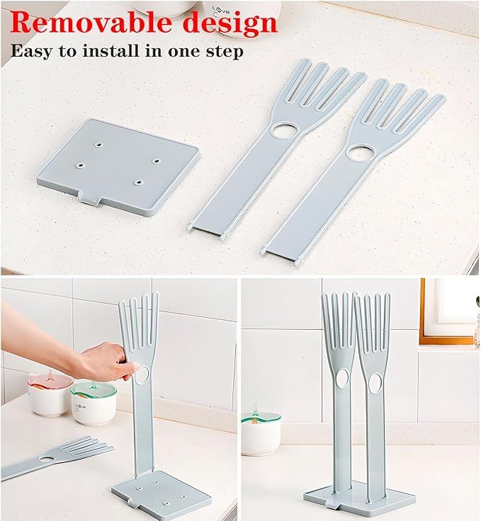 Kitchen Glove Holder Kitchen Glove Stand Holder Rubber Glover Drying Dryer Rack Reusable Rubber Glove Clothes Drying Rack for Dish Gloves and Rags (Blue)