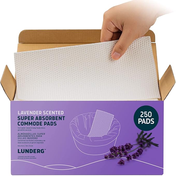 Lunderg Lavender Scented Super Absorbent Commode Pads - Medical Grade Value Pack 250 Count - for Disposable Bedside Commode Liners, Adult Chairs, Portable Buckets & Camping Toilet Bags - Light Scent