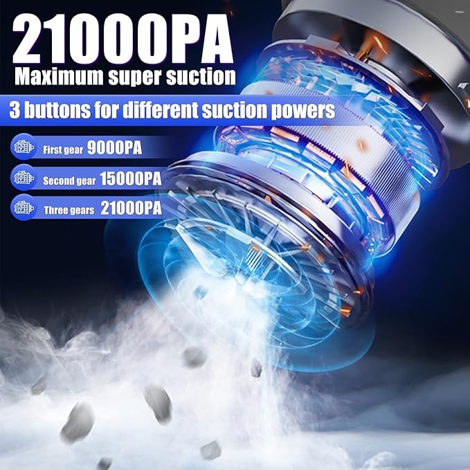 Car Vacuum Portable Cordless 21000PA High Power Mini Vacuum Cleaner 4-in-1 Compressed Air Duster & Air Blower & Pump Hand Held Vacuum with Brushless Motor for Car, Home, Office,Camping (silver gray)