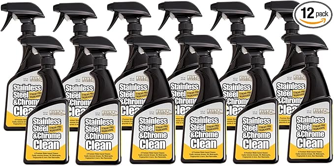 Flitz Stainless Steel & Chrome Clean - 16oz Bottle, USA-Made Stainless Steel Cleaner Spray for Appliances - Grill, Fridge, Sink Stain Remover - Also Works on Aluminum Surfaces (12 Pack)