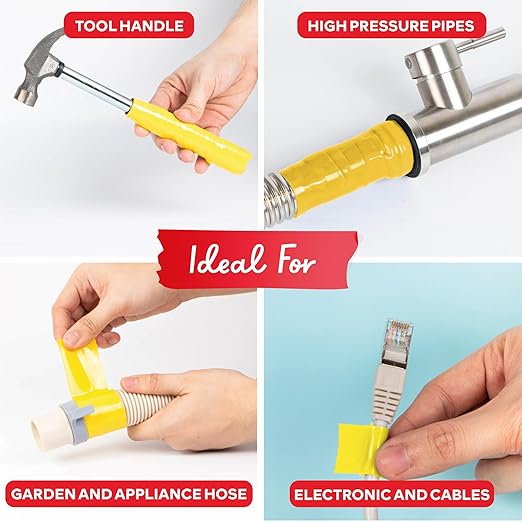 XFasten Self-fusing Silicone Tape Pro, Yellow, 1.5-Inch x 15-Feet, 30mils Non-Adhesive Thick Silicone Repair Tape for Leaky Pipe Drain, Tool Grip, Electrical Wires, PVC Pipe Leak, and Water Sealing