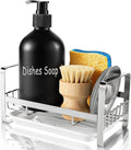 TEZZ Sponge Holder for Kitchen Sink, Stainless Steel Kitchen Storage Sink Caddy for Organizing Sponge, Brush & Dish Soap Dispenser, Sink Organizer Rack with Adhesive or Counter top, Silver