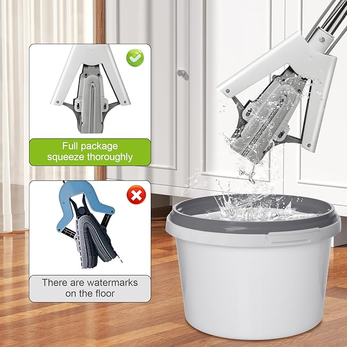 Sponge Mop for Kitchen Bathroom Garage Floor Cleaning Telescope Handle Automatic Wringing Suitable for Tile Marble Wood Floors with 1 Extra Sponge Head