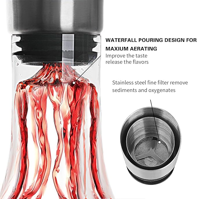 Wine Decanter Built-in Aerator Pourer, Wine Carafe with Aerator,Cleaning Beads and Cork Ball,100% Lead-free Crystal Glass Red Wine Aerator, Wine Gift for Men, Wine Accessories, 50 oz