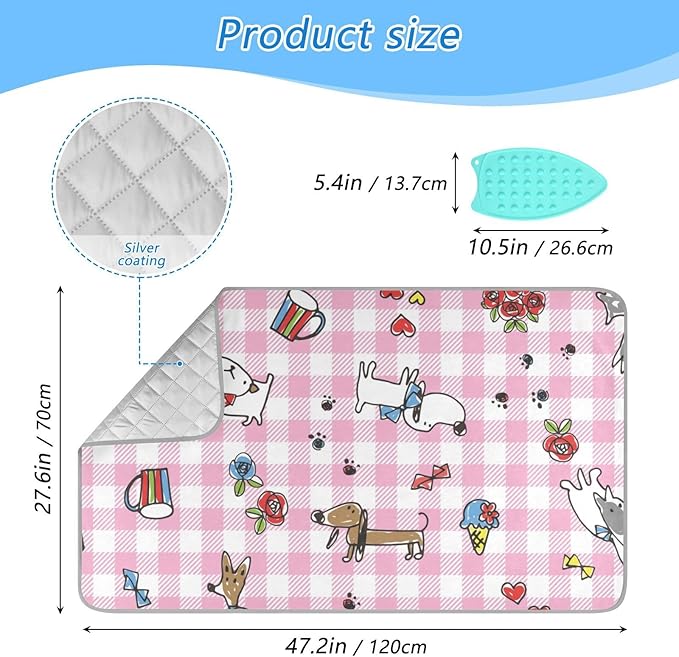 Ironing Mat Portable Ironing Pad Ironing Blanket for Table Top Heat Resistance Double-Side Using Travel Large 47.2 x 27.6 Inch Foldable Lightweight Cute Dog