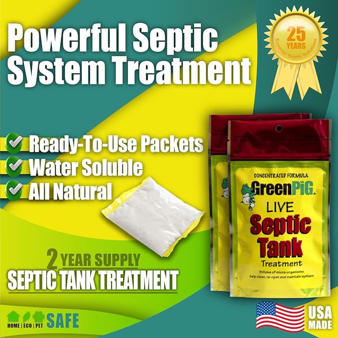 GREEN PIG Septic Tank Treatment - 8 Pods, Septic Safe Clog Remover, Prevents Expensive Septic Tank and Drain Field Failures, 2-Year Supply