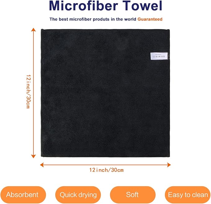 KinHwa Microfiber Dish Cloths for Washing Dishes Ultra Absorbent Dish Rags Fast Drying Kitchen Wash Clothes 12inch x 12inch 10 Pack Black