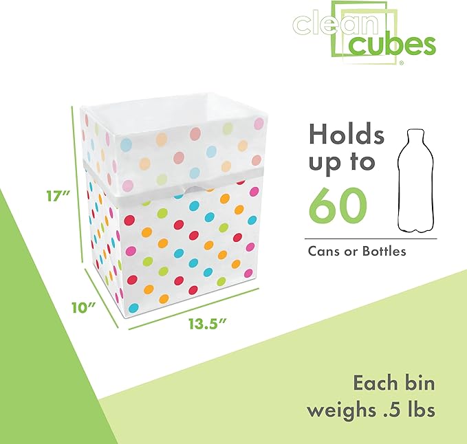 13 Gallon Disposable Pop-Up Trash Cans (3-Pack) with Fitted Bags – Foldable Garbage & Recycling Bins for Parties, Events & Kitchen (Polka Dot, 17" H x 13.5" W x 10" D)