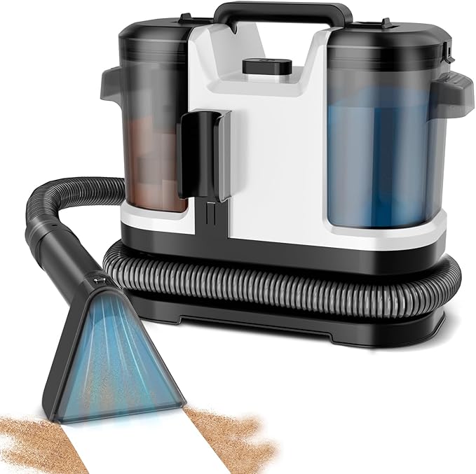 Portable Spot Cleaner Machine for Carpet and Upholstery - 18Kpa Carpet Cleaner with Dual BrushHeads, Easy Move, Cleaning Machine for Furniture, Couch, Stairs, Car and Pet Stain, White