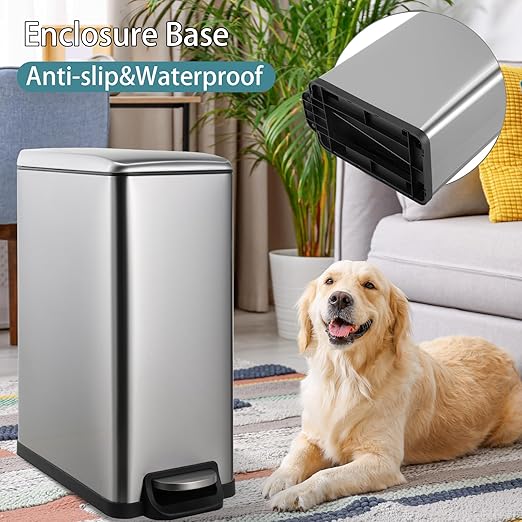 Arlopu 13.2 Gal Slim Kitchen Trash Can with Lid, 50L Stainless Steel Garbage Can, Large Kitchen Rubbish Can, Step Trash Bin w/Foot Pedal and Inner Bucket, Bathroom Trash Can Airtight,Silver