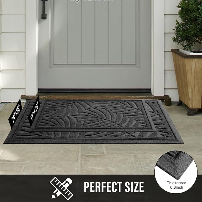 Front Door Mat, Absorbent Resist Dirt Welcome Door Mat Indoor Outdoor, Waterproof Doormat, Sturdy Non Slip Backing, Fade Resistant, Low Profile Entry Mat for Entryway, 36×24, Grey