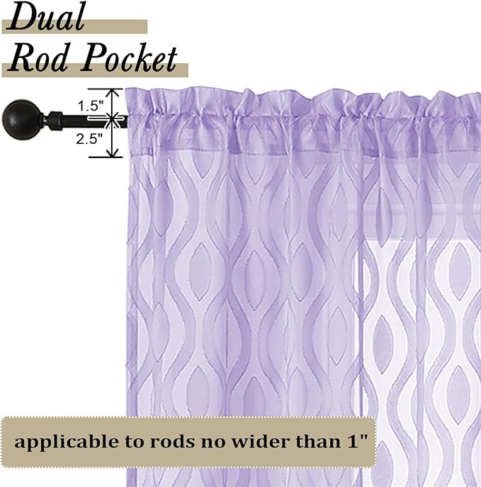 Aiyufeng Light Purple Sheer Curtains 54 Inch Length 2 Panels, Soft Lightweight Clip Jacquard Textured Sheer Curtain Panels, Modern Wavy Line Voile Sheer Curtain for Bedroom Living Room, 40Wx54L Inches