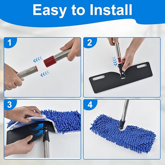 Microfiber Dust Mop for Hardwood Floors, Flat Mops for Floor Cleaning, Double-Sided Flip Mops with 58''Stainless Steel Mop Handle and Extra 3 Reusable Microfiber Mop Pads, Use Wet and Dry