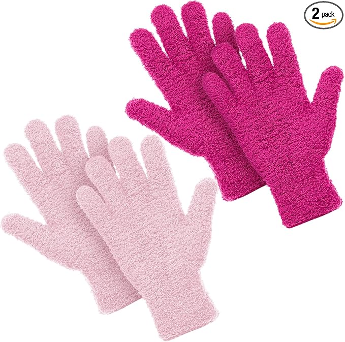 Patelai 2 Pairs Microfiber Gloves for plants Dusting Cleaning Glove Mittens House Cars Blinds Dusting(Pink, Rose Red, Large)