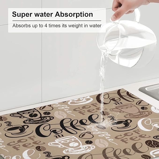 Brown Coffee Maker Beans Theme Microfiber Absorbent Reversible Dish Drying Mat For Kitchen Counter Xl Large Pad 18 X 24 Inch
