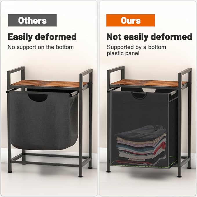 Laundry Sorter with Removable Bag, 16 Gallons Laundry Hamper with Adjustable Feet, Laundry Basket for Laundry Room, Bathroom and Bedroom(Black and Rustic Brown)