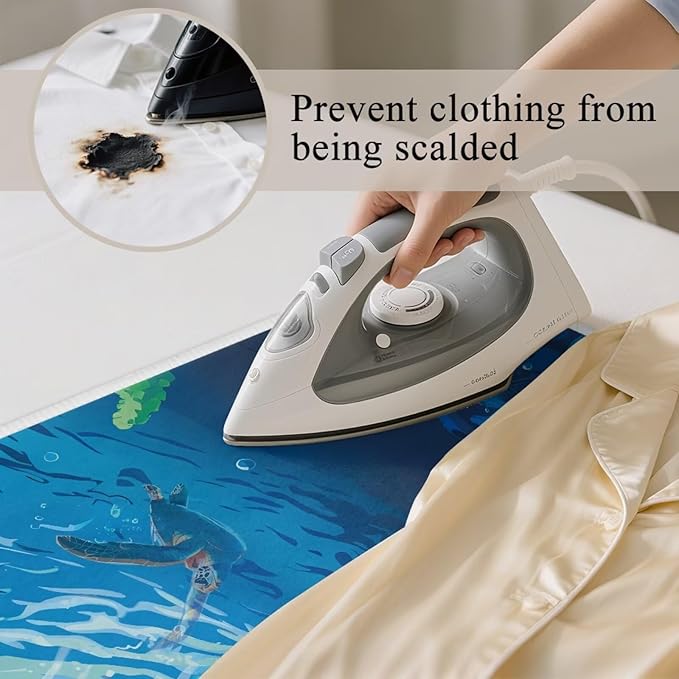 Ironing Mat Portable Iron Pad Magnetic Cover and Padding for Top of Washer, Dryer, Tabletop, Countertop,Travel Small Size Ocean Sea Turtle Ironing Pads 32 x 16 Inch