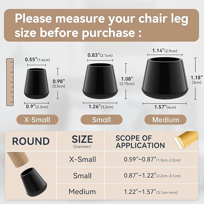 24PCS Extra Small Chair Leg Floor Protectors for Hardwood Floors, Furniture Sliders for Chair Legs, 360°Felt Pad Bottom Wrapped Thickening Furniture Pads Cap Covers to Scratch and Reduce Noise