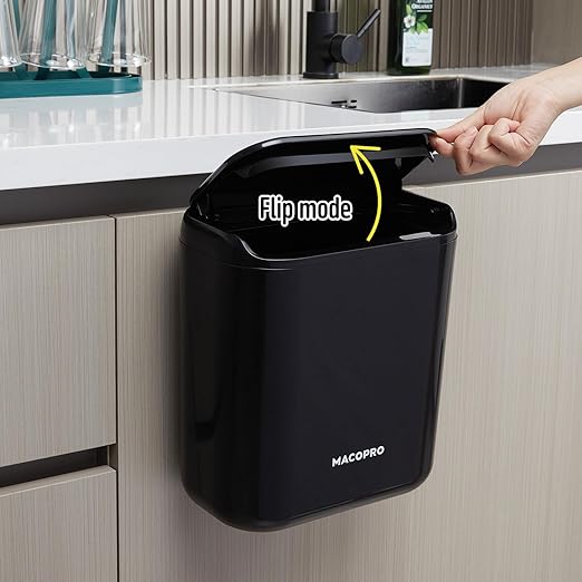 Compost Bin Hanging Trash Can with Lid Under Sink for Kitchen, Food Waste Bin for Countertop with Lid, Mountable Garbage Can for Bathroom, RV, 8L/2.6Gal