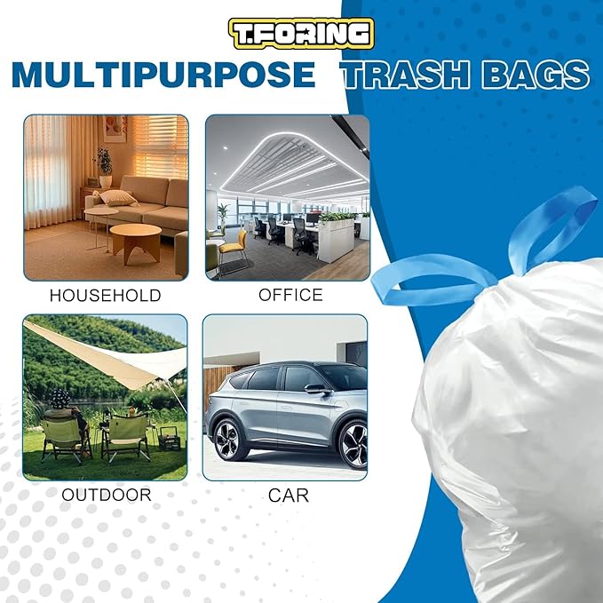 10-13 Gallon Trash Bags Drawstring 1.2 Mil - White Garbage Bags Unscented,37.8 Liter Strong Can Liners for Kitchen Home Office Bathroom,52 Count