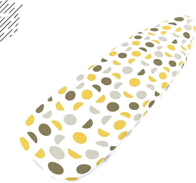 Encasa XO Ironing Board Cover and Pad 54"x15" - Thick 3mm Felt Padding, Drawstring Tightening & Lock, Easy Fit, Scorch & Stain Resistant, Fits Standard Large Ironing Board - Yellow Moon