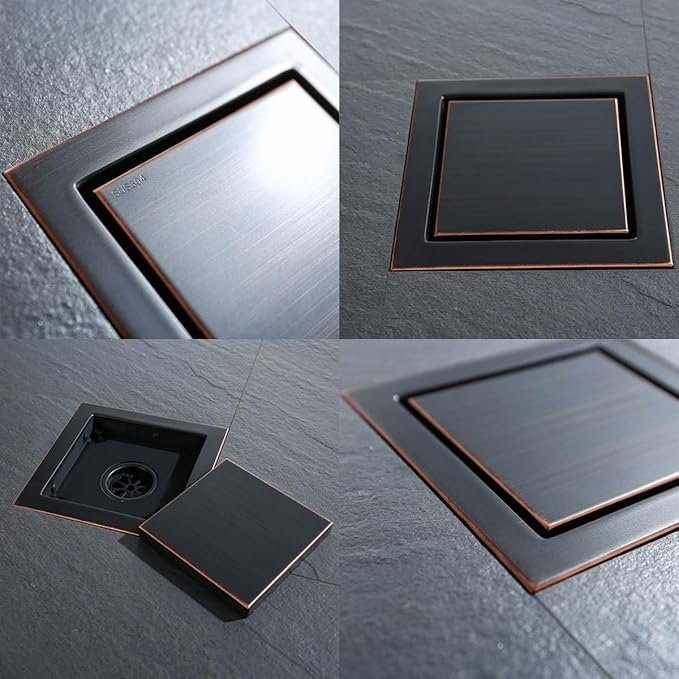 RANDOM Oil Rubbed Bronze Shower Drain Square with Removable Tile Insert Shower Drain Cover and Hair Strainer SUS 304 Stainless Steel 6 inch Shower Floor Drain