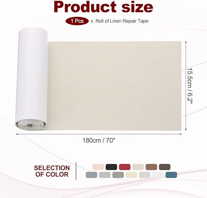 PATIKIL 70x6.2 Inch Linen Repair Tape, Repair Fabric Patch Self Adhesive Couch Patch Line Repair Patch for Furniture Sofa Car Seats Office Chairs, Khaki