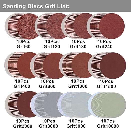 3 Inch Sanding Disc Car Headlight Restoration Kit, 120 Pcs Hook and Loop Wet Dry Sandpaper 60 to 10000 Grits Drill Polishing Buffing Pads Sponge with Rotary Tools for Car Metal Wood Glass