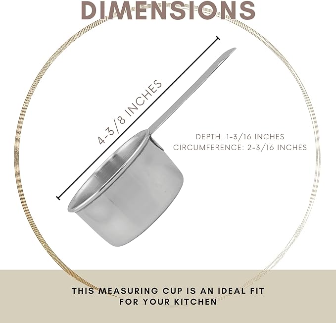 1/4 Cup Stainless Steel Measuring Cup | Sturdy Metal 60 ml | 60 cc | 2 oz | Single Cup for Wet and Dry Ingredients | Great for use as 1/4 Cup Dog Food Scoop - 4 PK