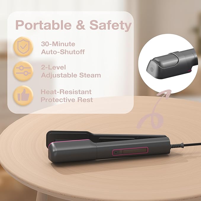 Newbealer 3in1 Clamp Travel Steam Iron with Global Voltage, 100-240V Clothes Steamer, Dry Ironing & 2 Steam Levels, Non-Stick Ceramic Soleplate, Auto-Off, Self Cleaning, w/Detachable Clamp (Ashpink)