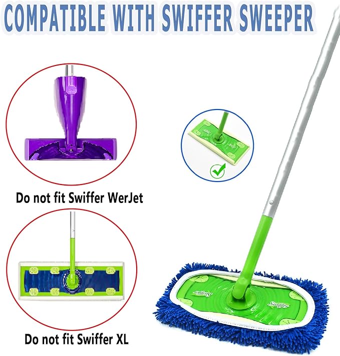Reusable Microfiber Mop Pads Washable Wet Pads Compatible with Swiffer Sweeper Refills Pads for Wet & Dry Sweeping Cloths Mop Head Replacement for Household Cleaning