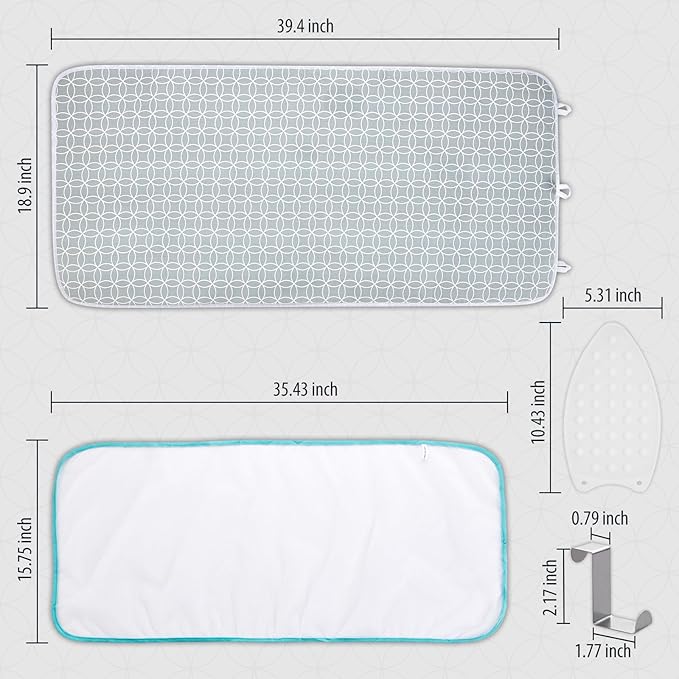 Seiritex Ironing Mat, Portable Ironing Pad 39.4 x 18.9 inch Table Top Iron Board 5 in 1 Travel Iron Blanket for Washer, Dryer, Counter top, Gray