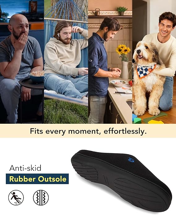 VeraCosy Men's Two-Tone Memory Foam House Slippers Indoor Outdoor Durable Rubber Sole
